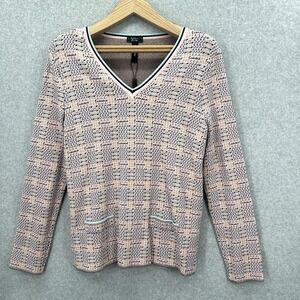 Marc Cain Women's Luxury‎ Patterned Tweed Plaid Cotton Blend Sweater Size US 10